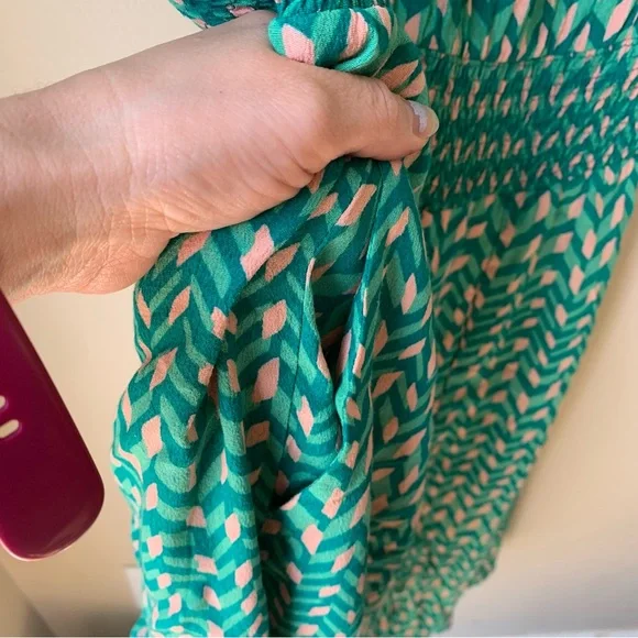 Anthropologie Maeve green and tan geometric midi dress - Picture 5 of 7